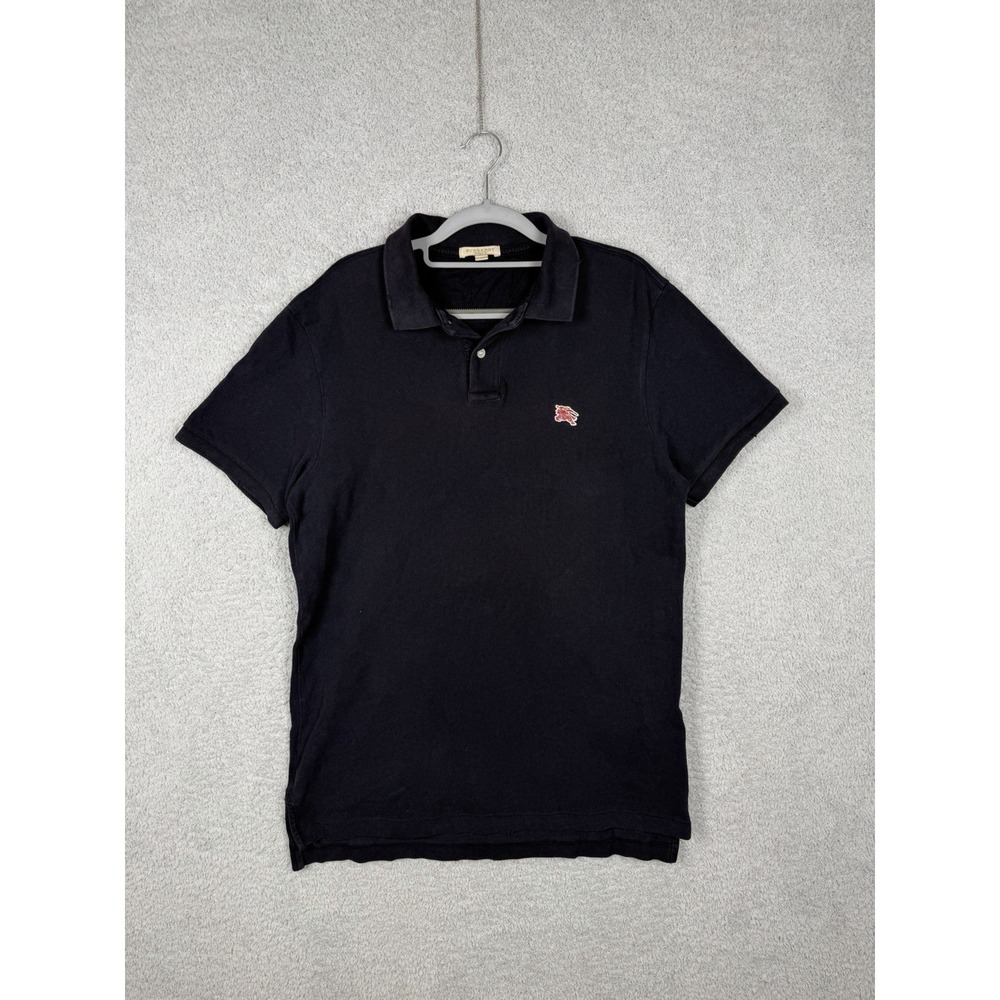 Burberry Brit Black Polo Shirt Mens Short Sleeve Nova Check Trim Cotton Classic